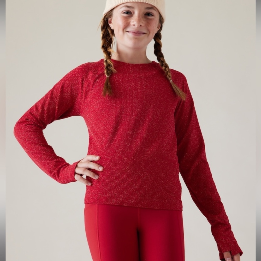 ATHLETA GIRL POWER UP SEAMLESS TOP SIZE XL CLOVER BERRY SHIMMER RED
